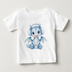 T-shirt Pour Bébé Bébé dragon mignon d'hiver avec des cache-oreilles