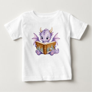 T-shirt Pour Bébé Bébé dragon mignon lisant un livre d'histoires 