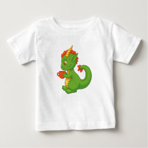 T-shirt Pour Bébé Bébé dragon mignon tenant une tasse