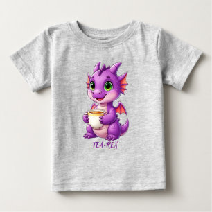 T-shirt Pour Bébé Bébé dragon mignon tenant une tasse de thé Kawaii
