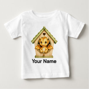 T-shirt Pour Bébé Bébé dragon personnalisé regardant de la maison d'