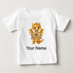 T-shirt Pour Bébé Bébé dragon personnalisé tenant un parchemin