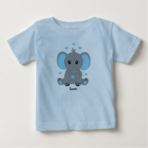 T-shirt Pour Bébé Bébé éléphant mignon en bleu, dessiné à la main, 