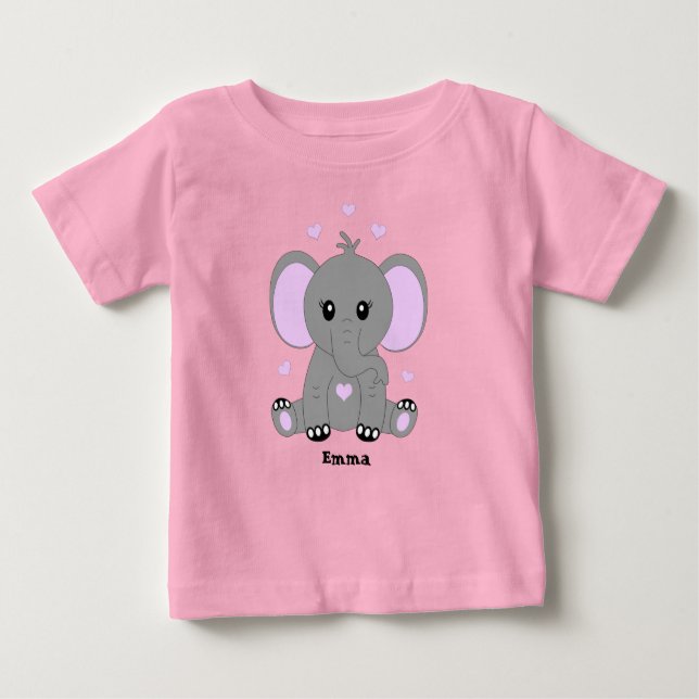 T-shirt Pour Bébé Bébé éléphant mignon en rose pour les filles (Devant)