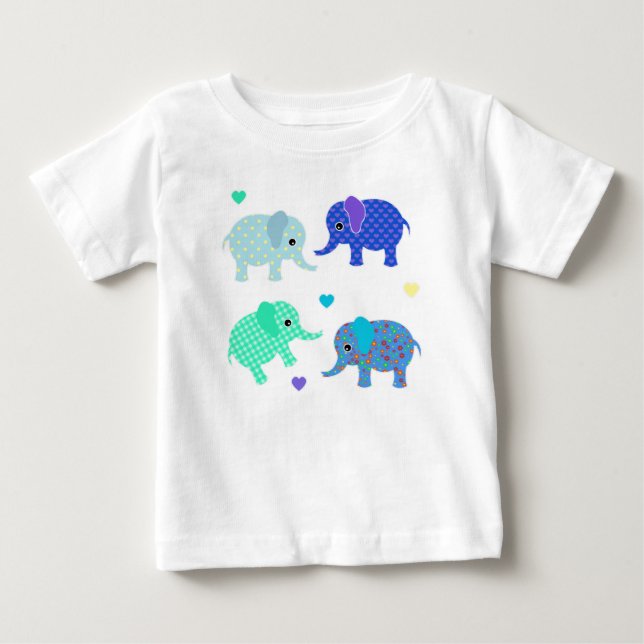 T-shirt Pour Bébé Bébé Eléphants Bleu et Vert (Devant)