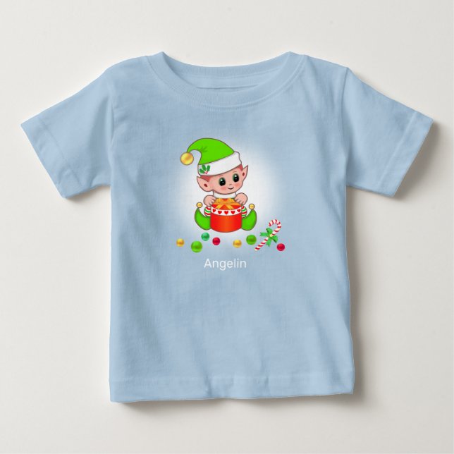 T-shirt Pour Bébé Bébé elfe de Noël mignon et confettis (Devant)