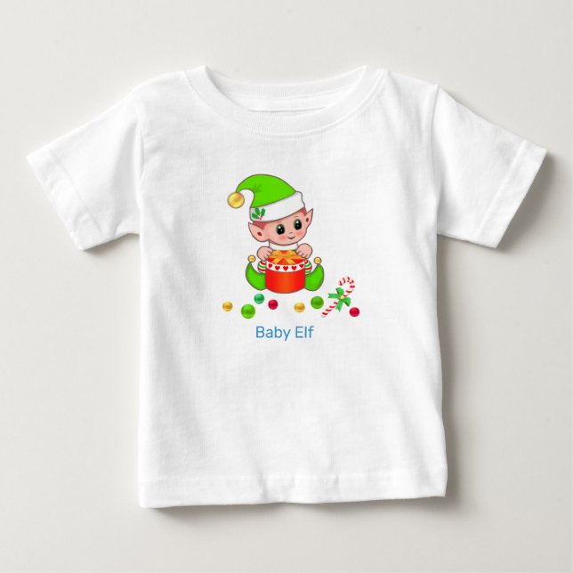 T-shirt Pour Bébé Bébé elfe de Noël mignon et confettis (Devant)