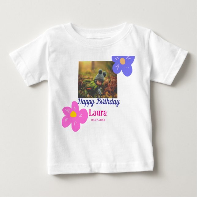 T-shirt Pour Bébé Bébé enfants 1er anniversaire ajouter le nom date  (Devant)