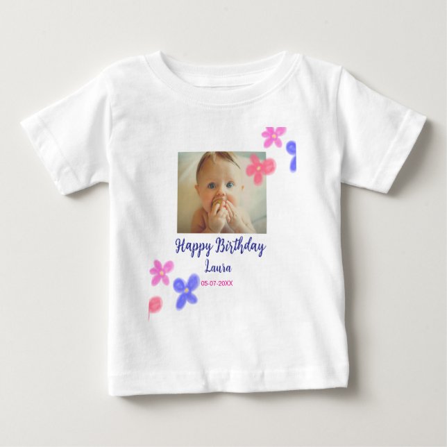 T-shirt Pour Bébé Bébé enfants 1er anniversaire ajouter le nom date  (Devant)
