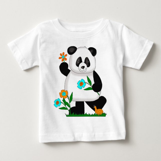 T-shirt Pour Bébé Bébé Enfants Panda Avec Fleurs 2 (Devant)
