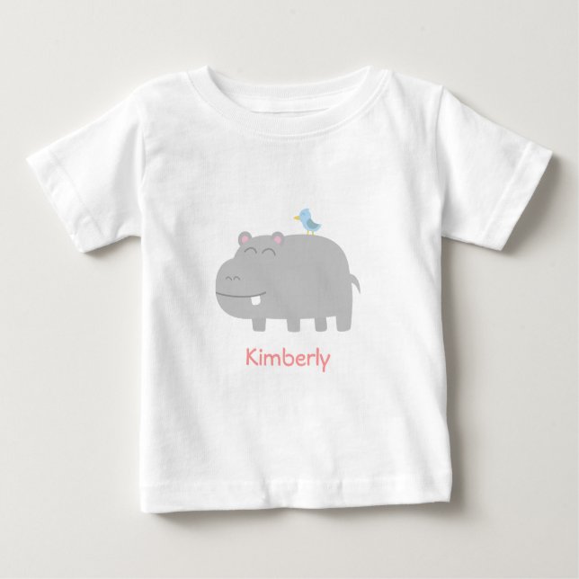 T-shirt Pour Bébé Bébé et enfants : Hippopotame mignon avec la bande (Devant)