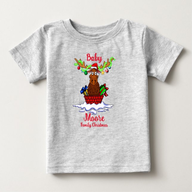 T-shirt Pour Bébé Bébé Famille Noël Amusant T-shirt de Noël (Devant)