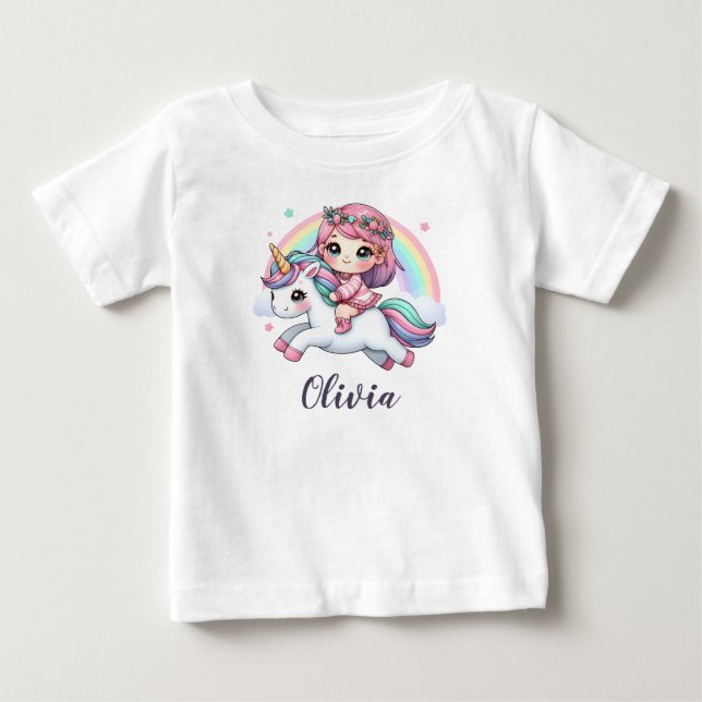 T-shirt Pour Bébé Bébé Fille Adorable sur Licorne (Devant)