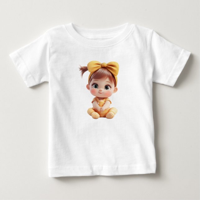 T-shirt Pour Bébé Bébé Fille – Conception de dessin animé jaune mign (Devant)