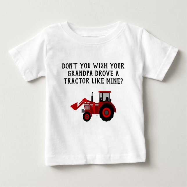 T-shirt Pour Bébé Bébé Garçon Tracteur rouge Grand-père amusant (Devant)