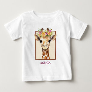 T-shirt Pour Bébé Bébé girafe Sweet Safari en rose et jaune