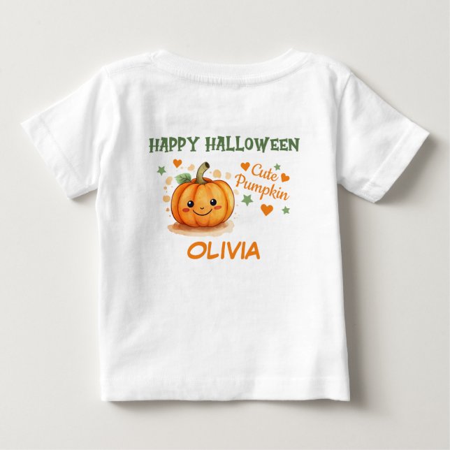 T-shirt Pour Bébé Bébé Halloween Citrouille mignon (Dos)