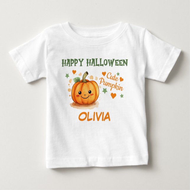 T-shirt Pour Bébé Bébé Halloween Citrouille mignon (Devant)
