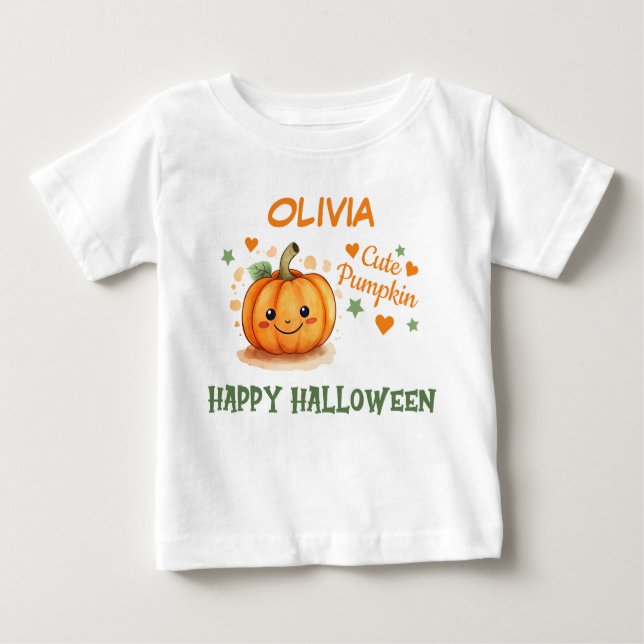 T-shirt Pour Bébé Bébé Halloween Mignon Citrouille  (Devant)