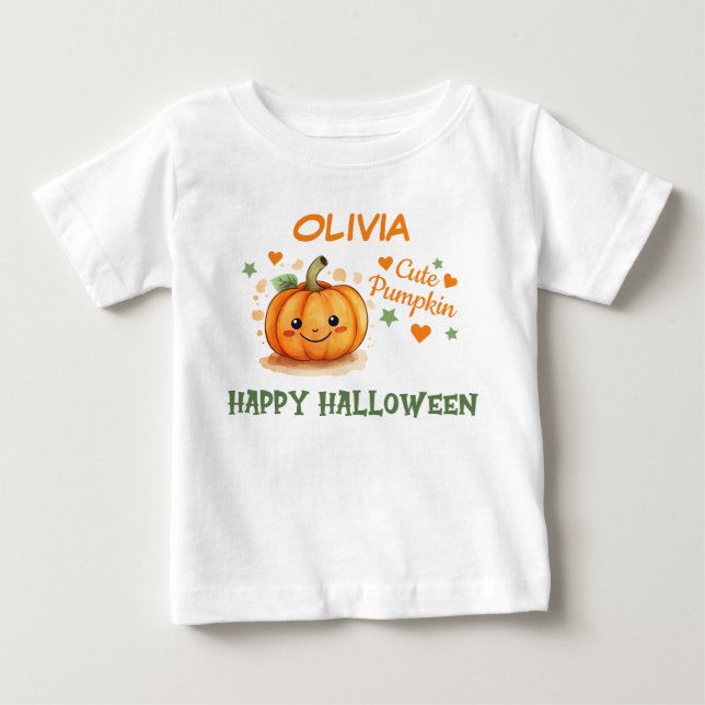 T-shirt Pour Bébé Bébé Halloween Mignon Citrouille  (Devant)