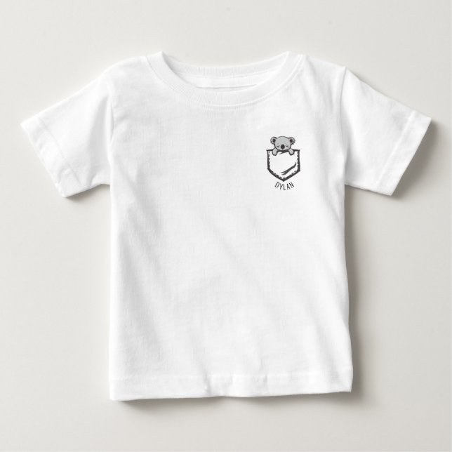 T-shirt Pour Bébé Bébé koala dans une poche Mignon Ajouter un nom (Devant)