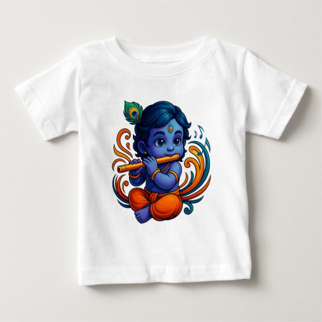 T-shirt Pour Bébé Bébé Krishna avec Flûte - Vibes de paix | 3D dynam (Devant)