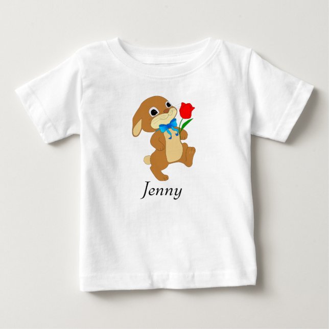 T-shirt Pour Bébé Bébé lapin de Pâques avec Rose rouge (Devant)