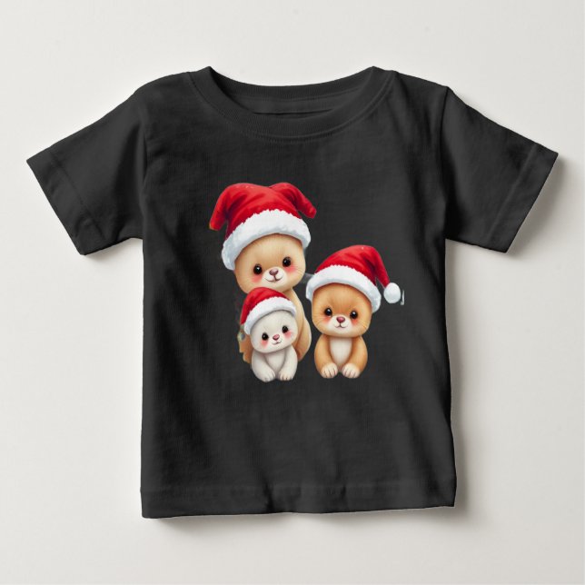 T-shirt Pour Bébé Bébé mignon animaux dans Noël Wonderland Art (Devant)
