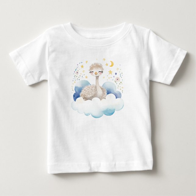 T-shirt Pour Bébé Bébé mignon autruche sur la Lune - (Devant)