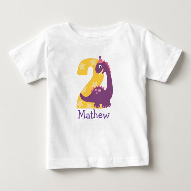 T-shirt Pour Bébé Bébé mignon Dinosaures 2e anniversaire ou deux moi (Devant)