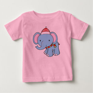 T-shirt Pour Bébé Bébé mignon éléphant portant le chapeau et l'échar