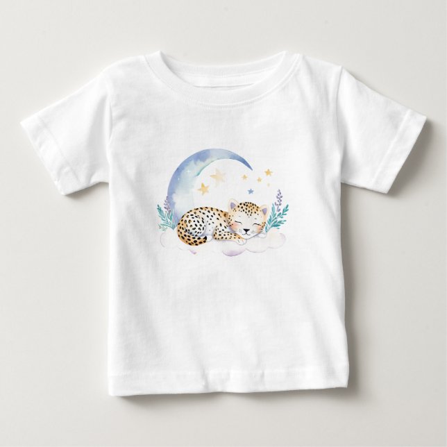 T-shirt Pour Bébé Bébé mignon léopard sur la Lune - (Devant)