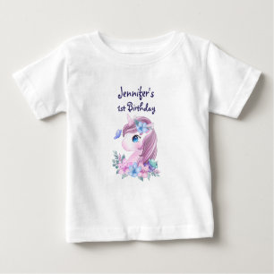 T-shirt Pour Bébé Bébé mignon licorne avec grands yeux Anniversaire 