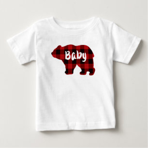 T-shirt Pour Bébé Bébé mignon ours rouge noir buffle plaid motif