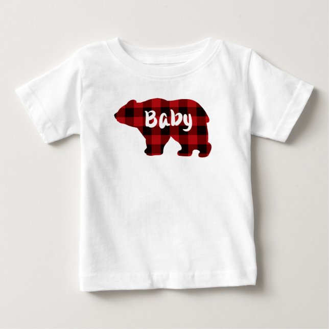 T-shirt Pour Bébé Bébé mignon ours rouge noir buffle plaid motif (Devant)
