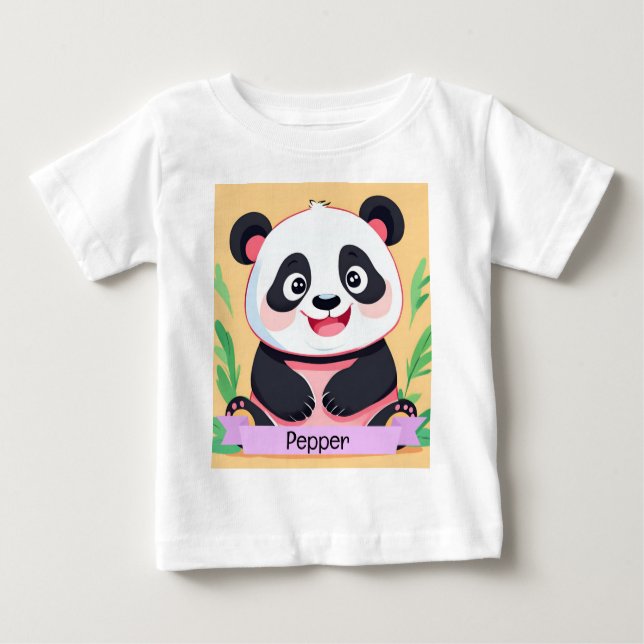 T-shirt Pour Bébé Bébé mignon Panda Nom personnalisé (Devant)