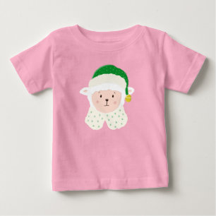 T-shirt Pour Bébé Bébé mouton de Noël portant un chapeau d'elfe