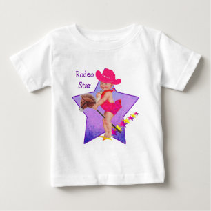 T-shirt Pour Bébé Bébé Occidental Cowgirl Sur Stick Horse