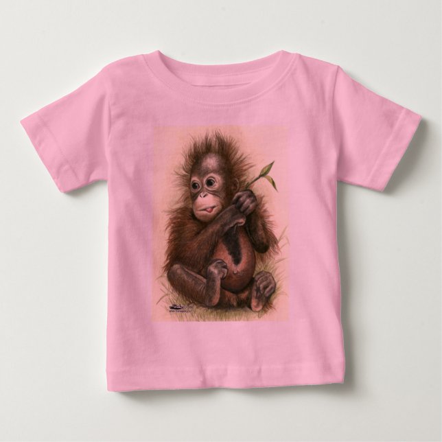 T-shirt Pour Bébé Bébé orang-outan avec des feuilles (Devant)