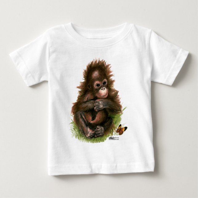 T-shirt Pour Bébé Bébé orang-outan et papillon (Devant)