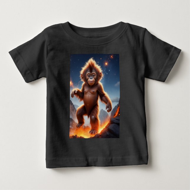 T-shirt Pour Bébé Bébé Orangoutan et Volcano (Devant)