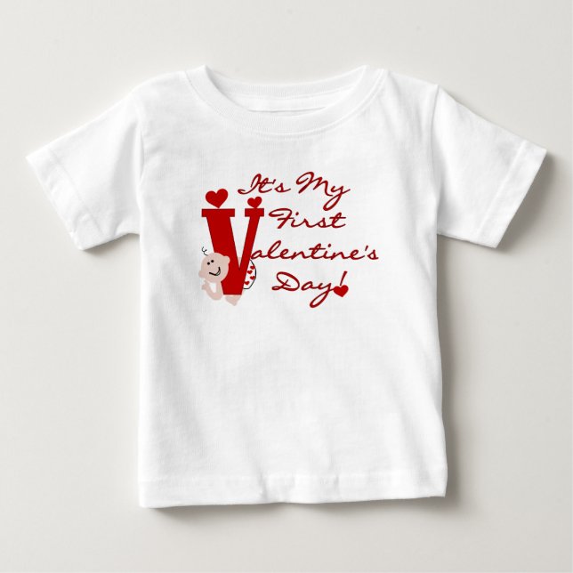 T-shirt Pour Bébé Bébé Premier Saint-Valentin (Devant)