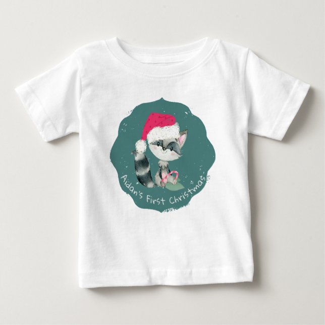 T-shirt Pour Bébé Bébé Raccoon de Noël sur mesure (Devant)