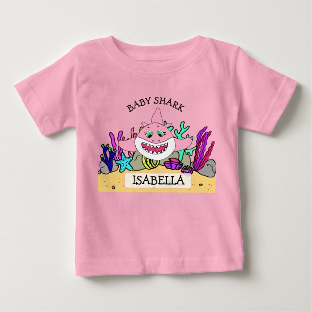 T-shirt Pour Bébé Bébé Requin Personnalisé de Bébé (Devant)
