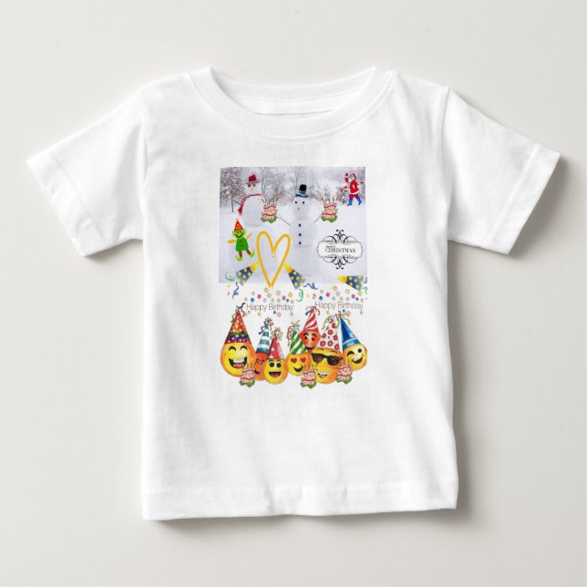 T-shirt Pour Bébé Bébé Romper Joyeux Noël Joyeux Anniversaire (Devant)