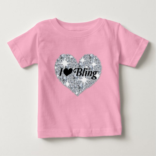 T-shirt Pour Bébé Bébé rose Faux coeur diamant 'I Love Bling' design (Devant)