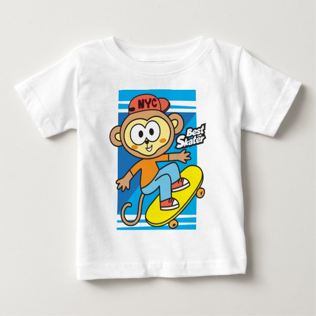 T-shirt Pour Bébé Bébé skateboard singe  (Devant)