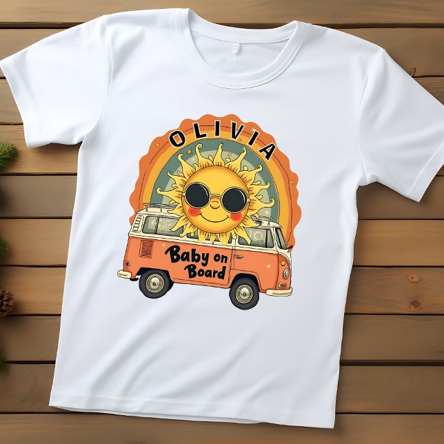 T-shirt Pour Bébé Bébé souriant rétro groovy soleil (Créateur téléchargé)