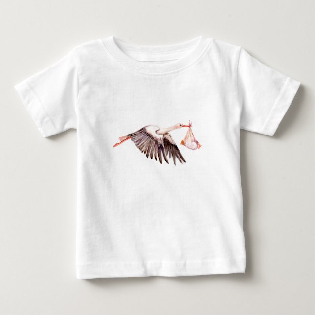 T-shirt Pour Bébé Bébé sur la cigogne (Devant)