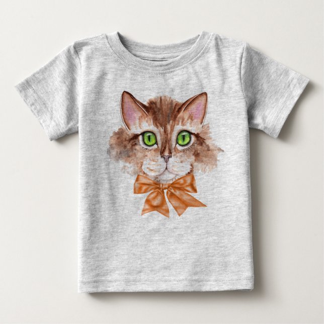 T-shirt Pour Bébé Bébé Tee - shirt garçon avec visage de chat (Devant)